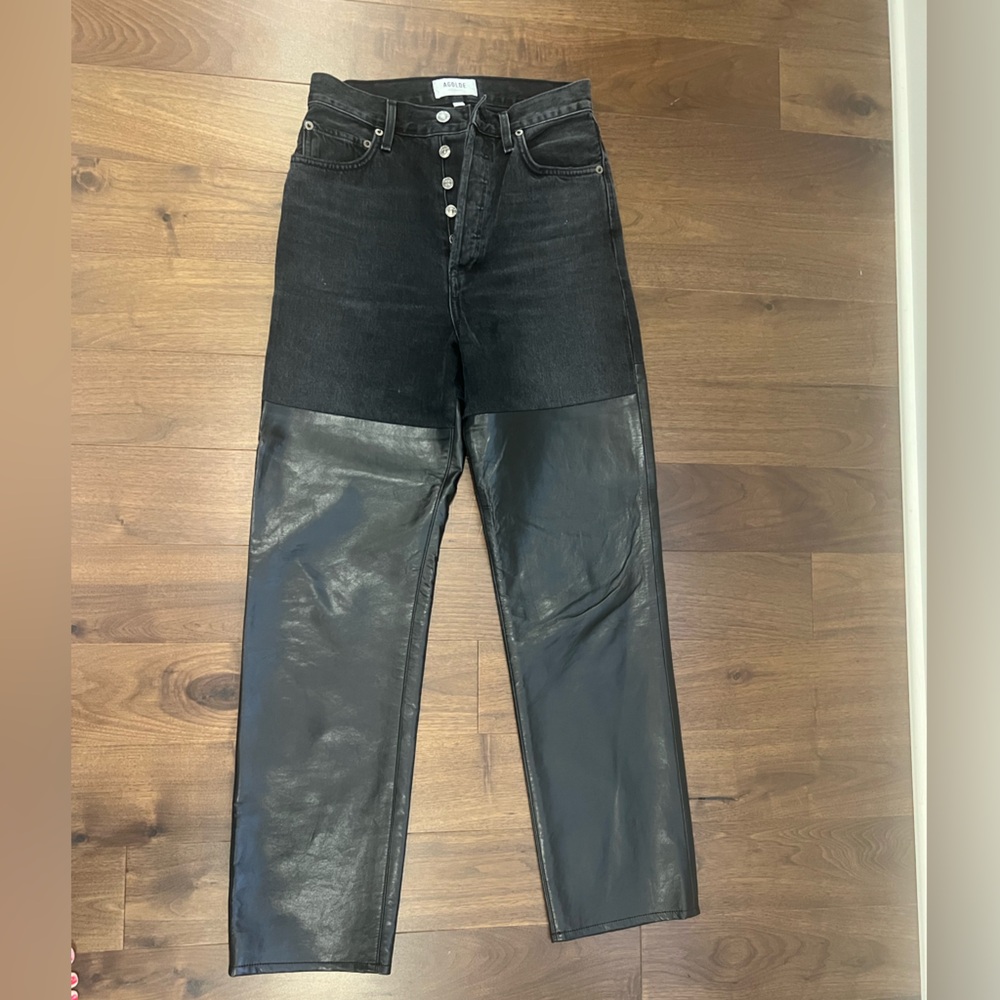 Agolde Black Leather Panel Straight leg Jeans